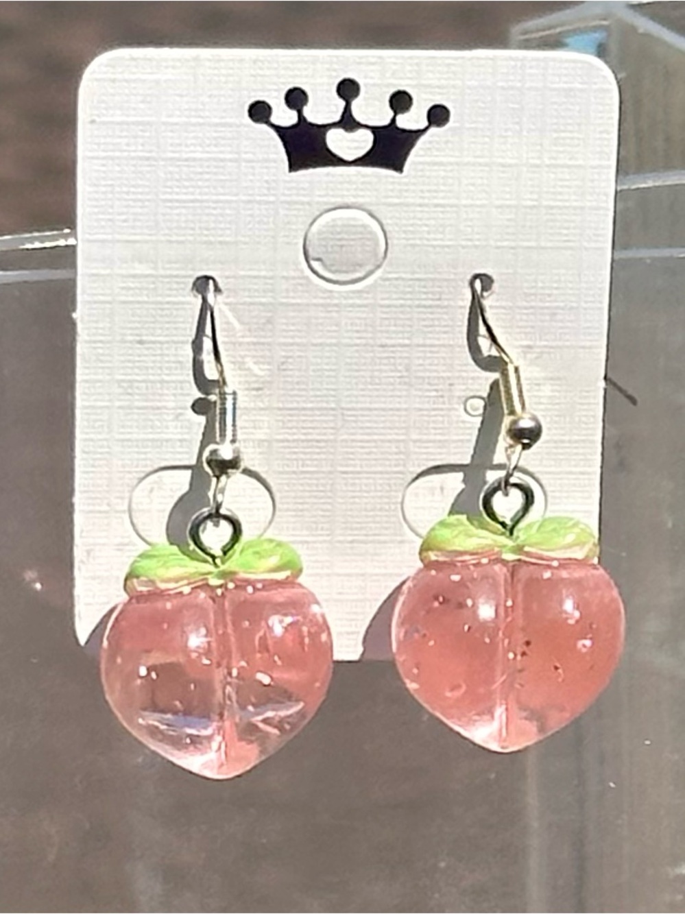 Acrylic 3D Peach Dangle Earrings - NEW